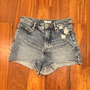 Good American Distressed Denim Shorts High Rise Raw Hem Size 26
